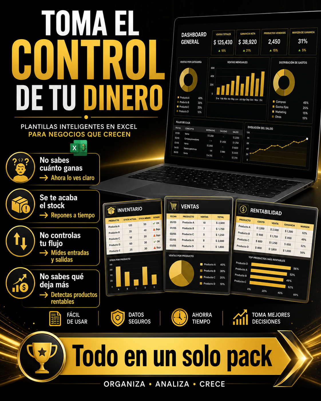 Pack de Plantillas Pro para Negocios | Controla tu Dinero, Inventario y Ganancias